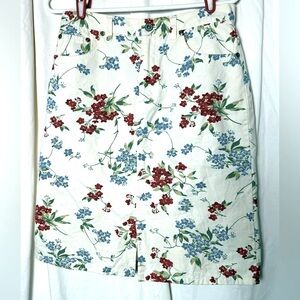 Eddie Bauer Vintage Y2K White Red Blue Skirt Front Pockets 100% Cotton Denim